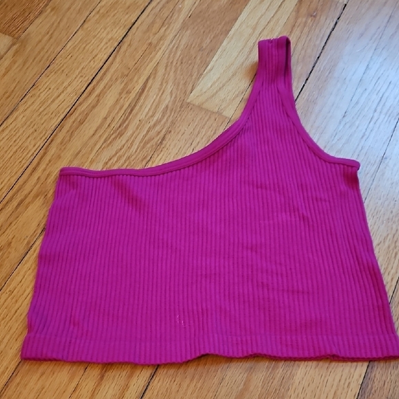 One-Shoulder Cropped, Ribbed, Pink Top, M/L, NWOT - Picture 1 of 3